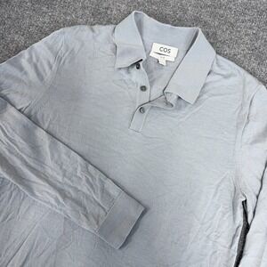 COS Polo Shirt Mens Medium Light Gray Collared Wool Knit Long Sleeve Pullover